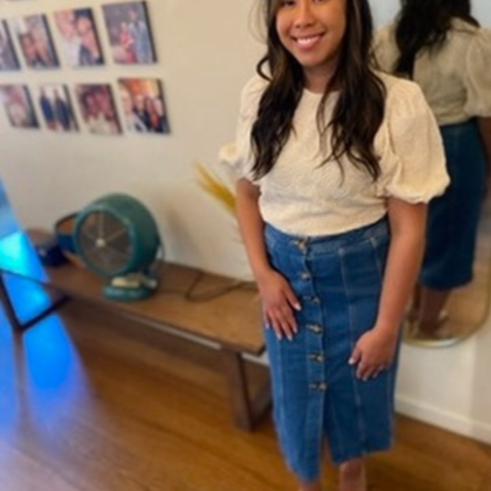 Pilcro Blue Denim Midi Skirt
